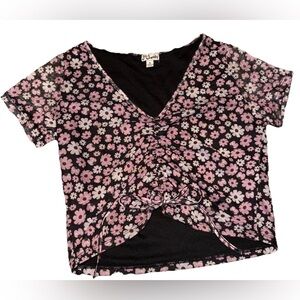 Vintage Y2K J for Justify Floral Ruched Short Sleeve Top Size XL